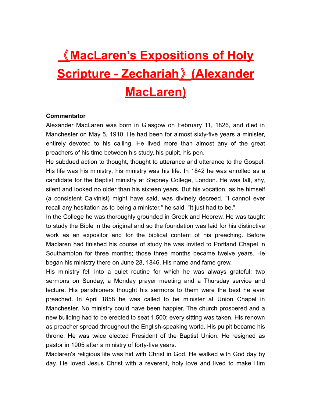 Maclaren S Expositions of Holy Scripture - Zechariah (Alexander Maclaren)