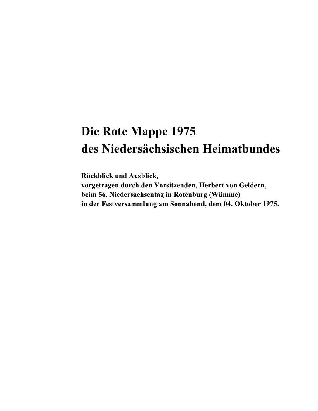 Rote Mappe 1975 Des Niedersächsischen Heimatbundes