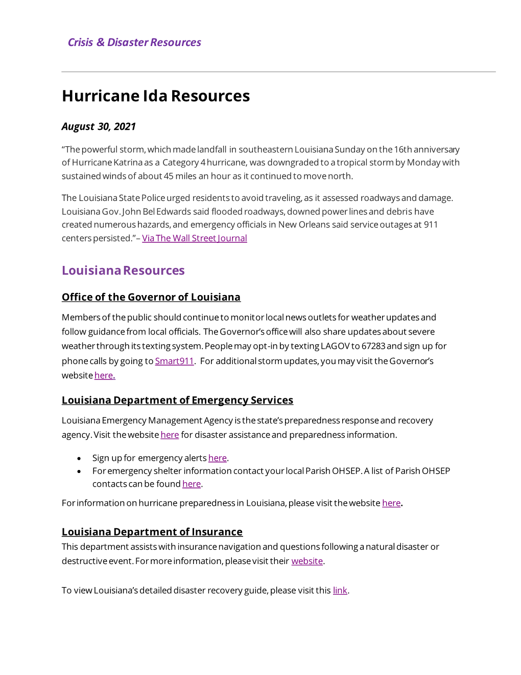 Crisis & Disaster Resources