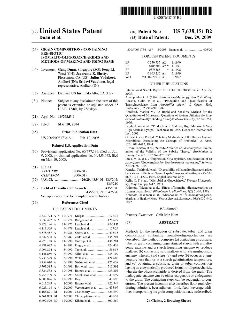(12) United States Patent (10) Patent No.: US 7,638,151 B2 Duan Et Al