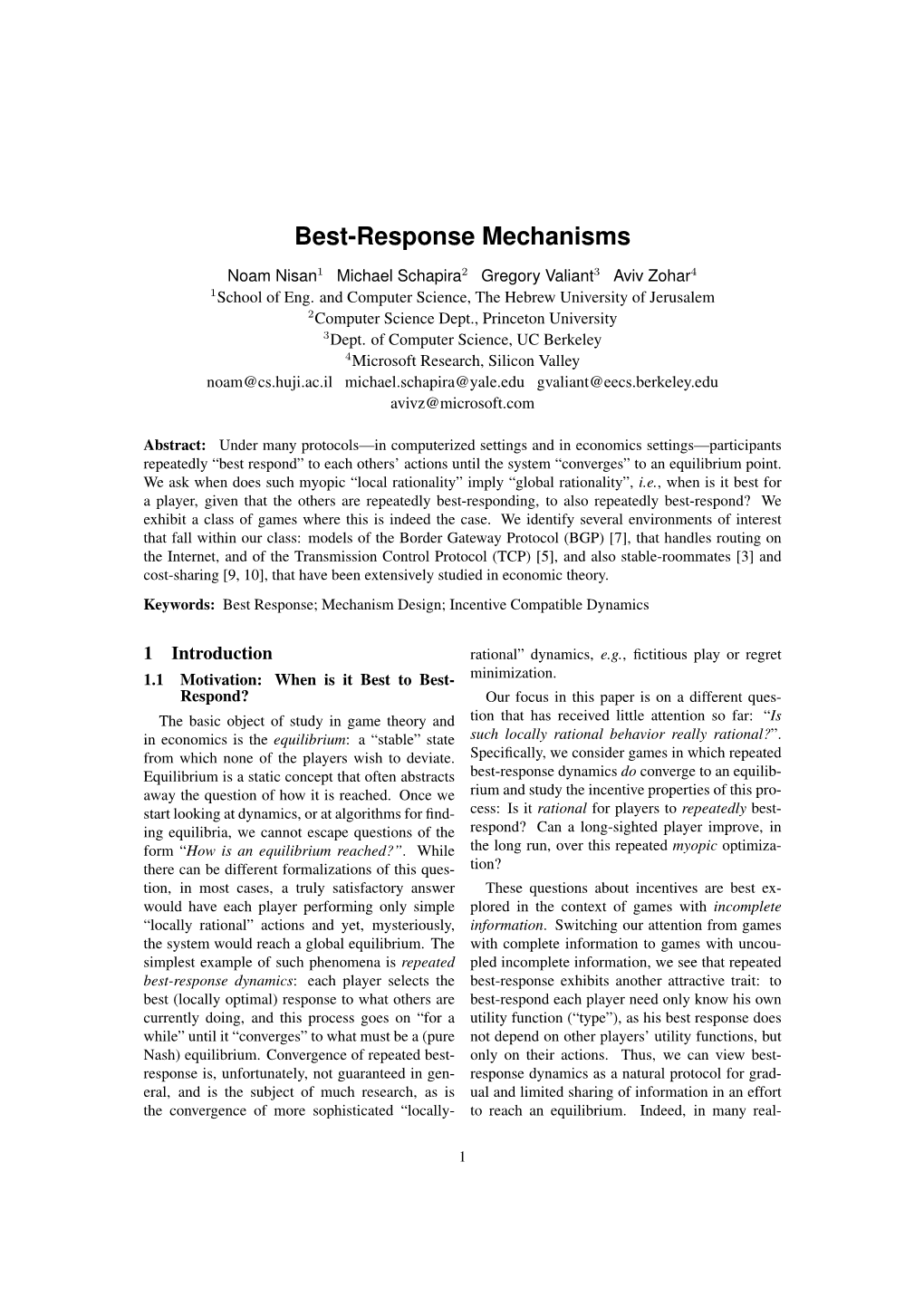 Best-Response Mechanisms