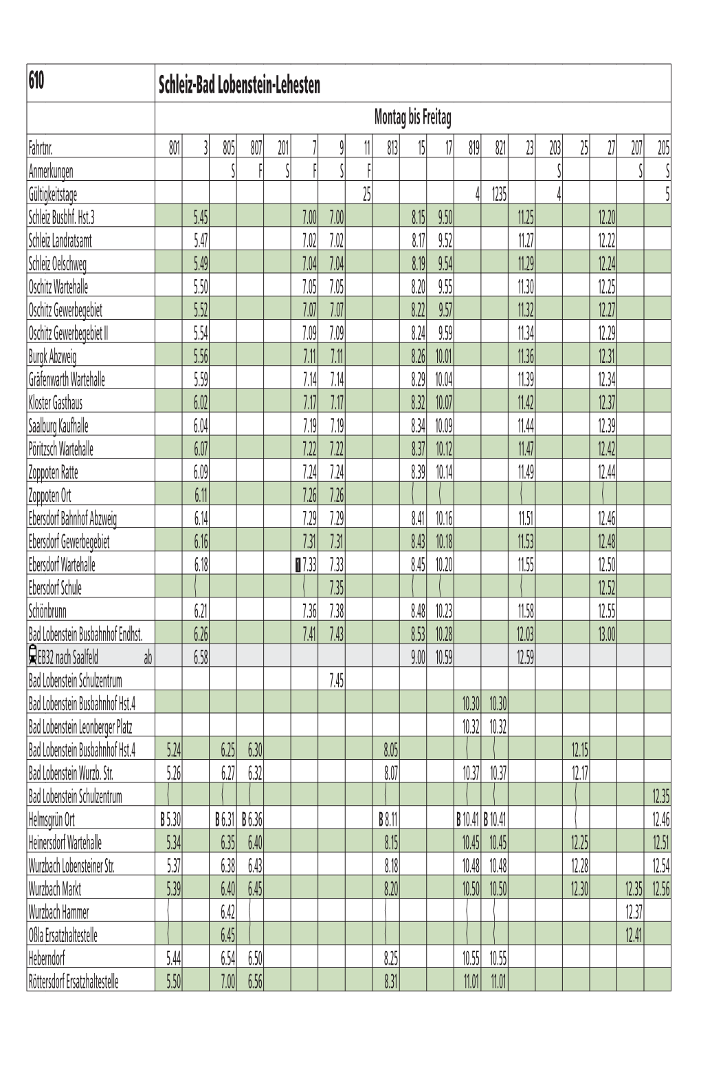 610 Schleiz-Bad Lobenstein-Lehesten Montag Bis Freitag Fahrtnr