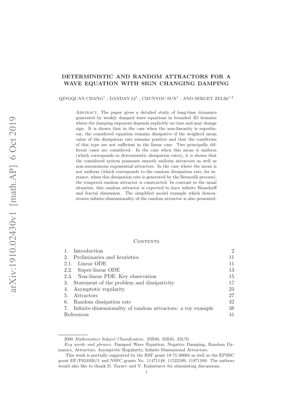 Deterministic and Random Attractors for a Wave Equation with Sign