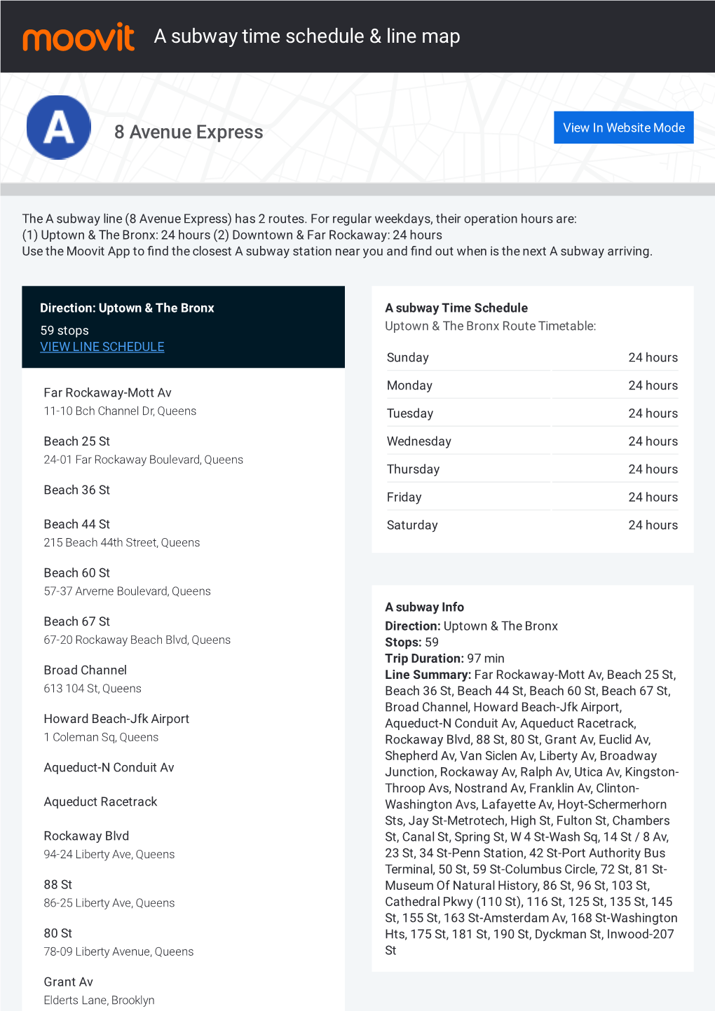 A Subway Time Schedule & Line Route