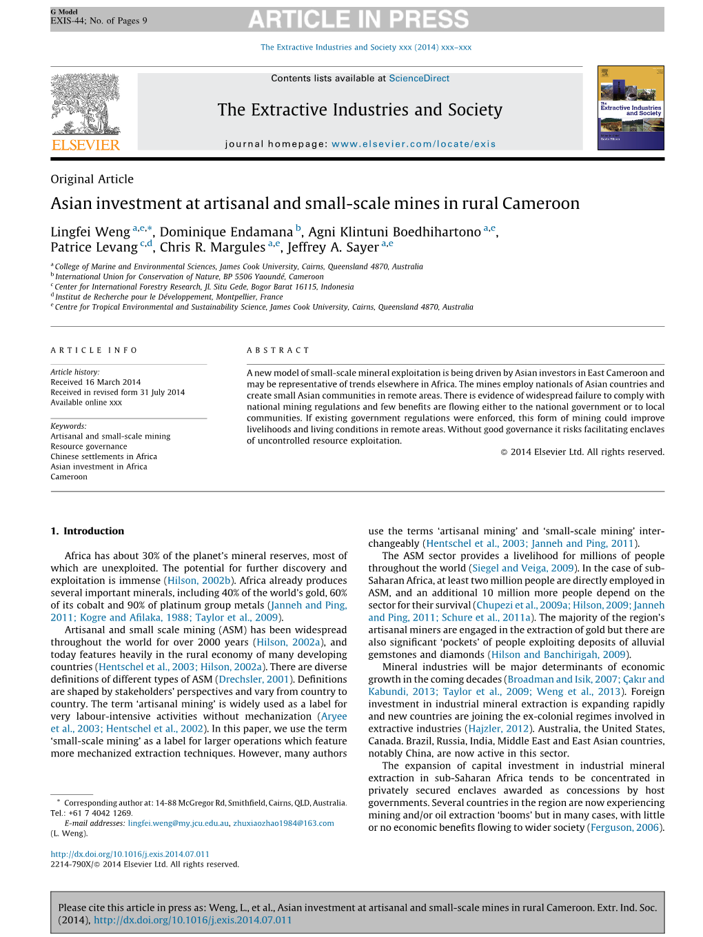 Asian Investment at Artisanal and Small-Scale Mines in Rural Cameroon