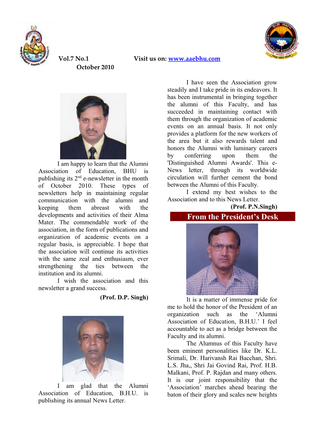 I Wish the Association and This Newsletter a Grand Success