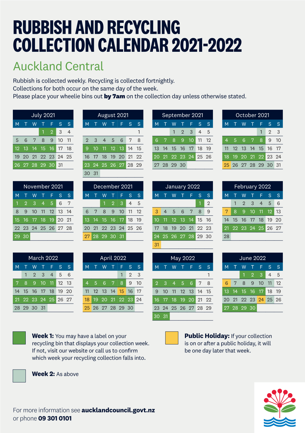 Auckland Central Rubbish and Recycling Calendar
