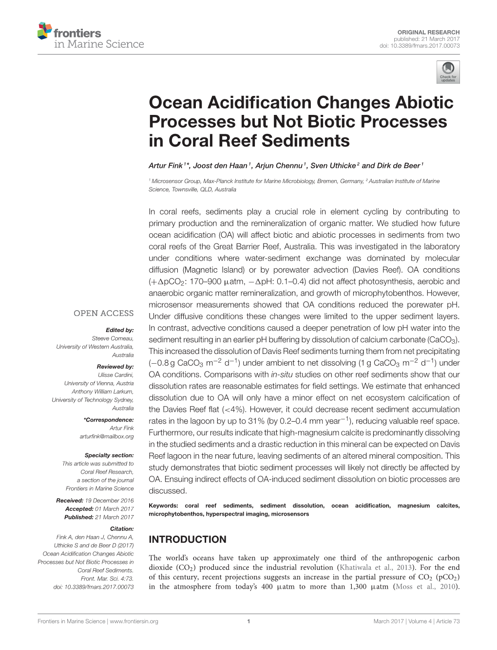 Ocean Acidification Changes Abiotic Processes but Not Biotic Processes