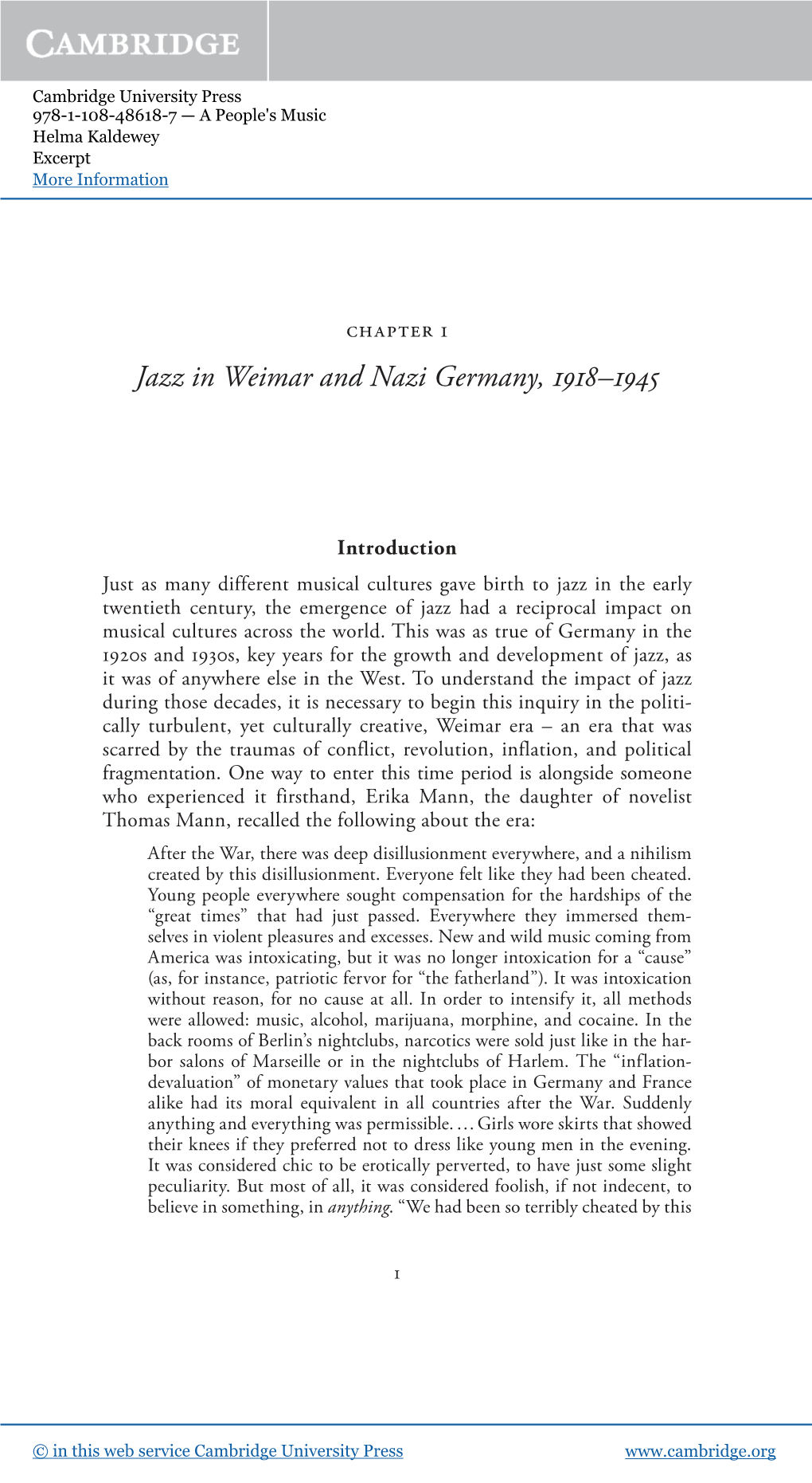 Jazz in Weimar and Nazi Germany, 1918–1945