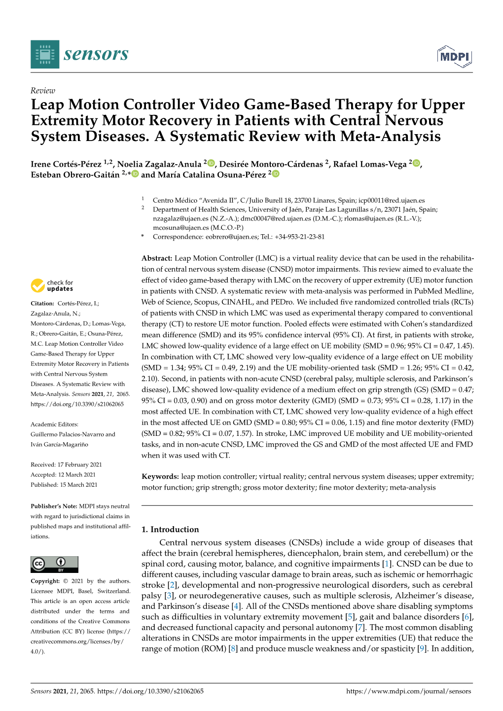 Leap Motion Controller Video Game-Based Therapy for Upper Extremity Motor Recovery in Patients with Central Nervous System Diseases