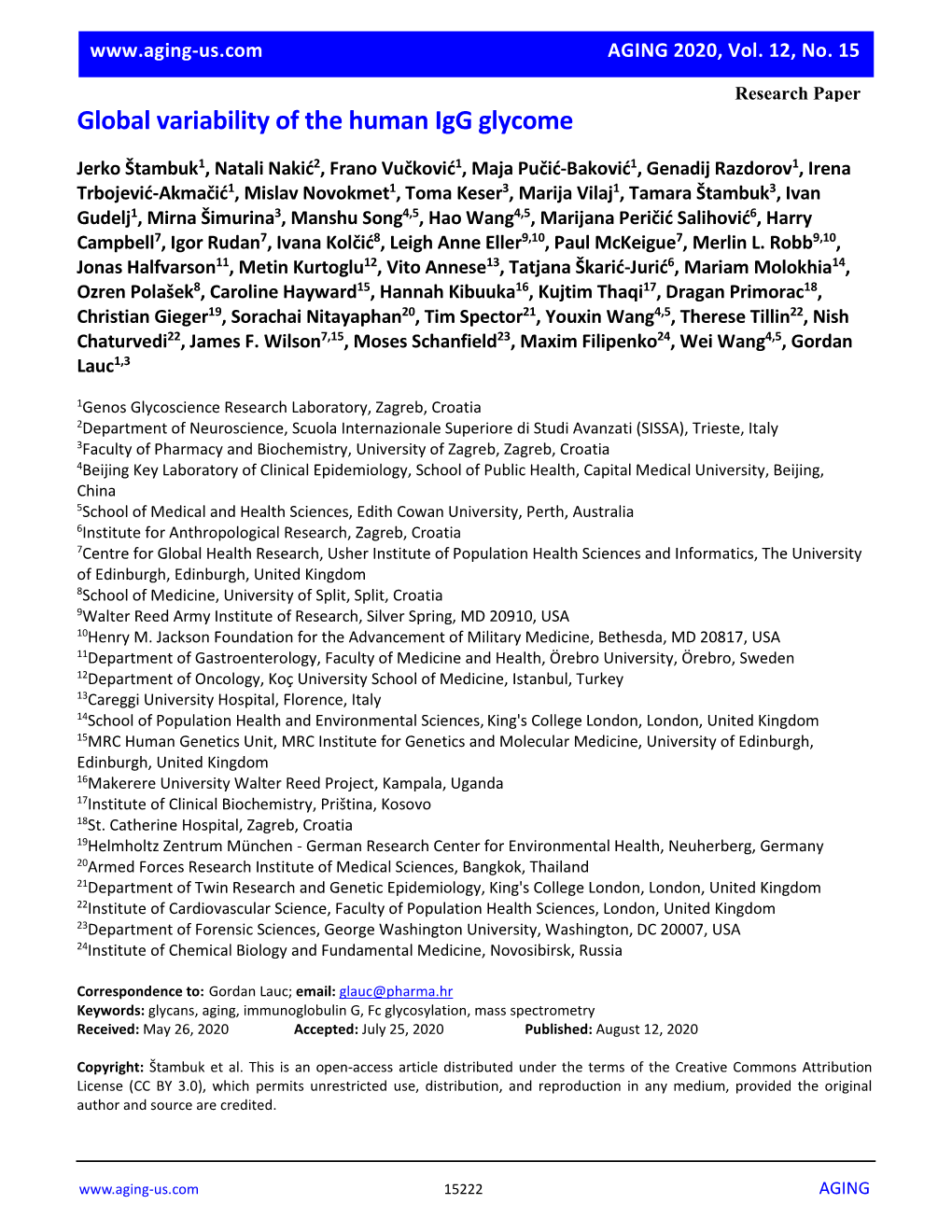 Global Variability of the Human Igg Glycome