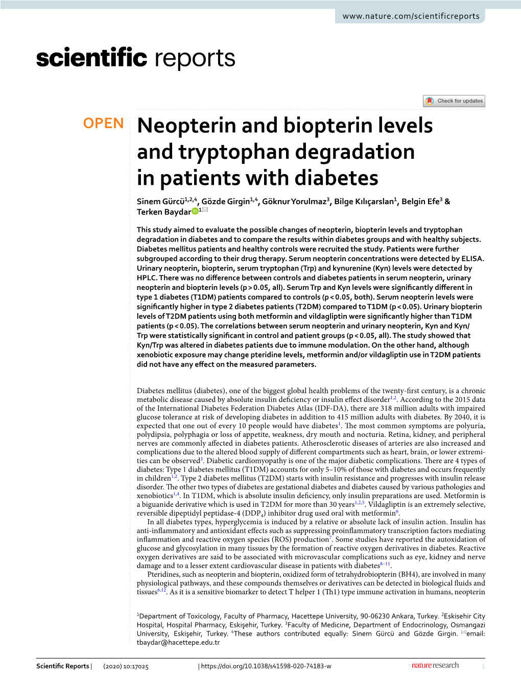 Neopterin and Biopterin Levels and Tryptophan Degradation in Patients