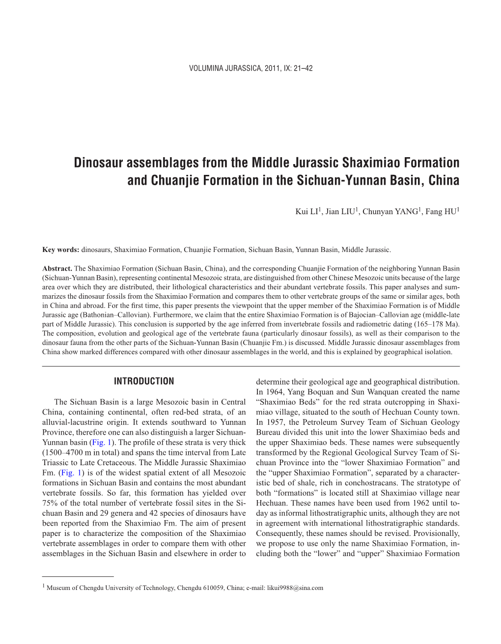 Dinosaur Assemblages from the Middle Jurassic Shaximiao Formation and Chuanjie Formation in the Sichuan-Yunnan Basin, China