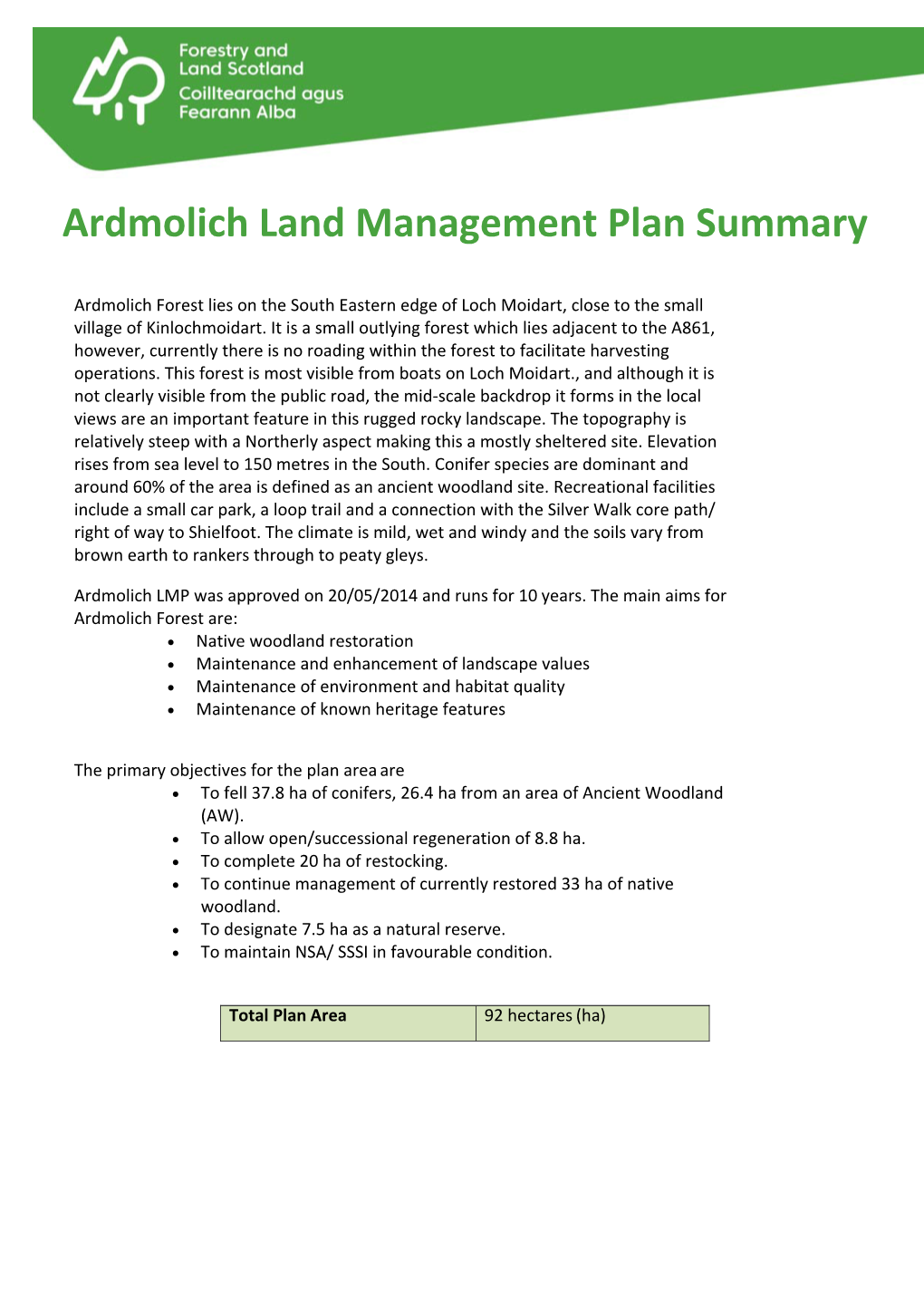 Ardmolich Land Management Plan Summary