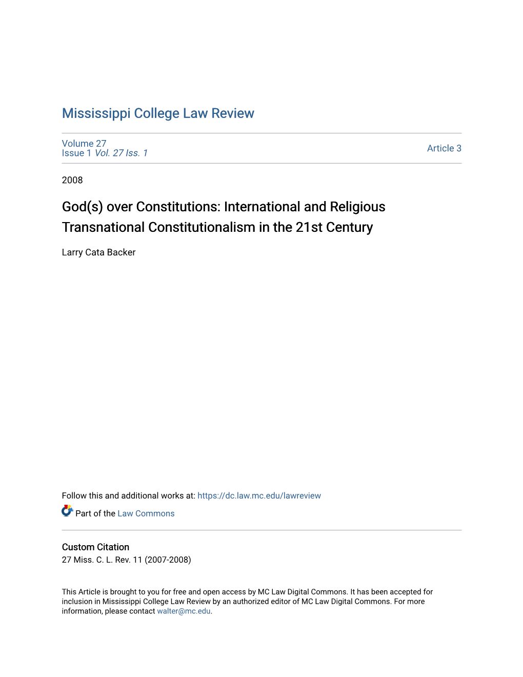 International and Religious Transnational Constitutionalism in the 21St Century