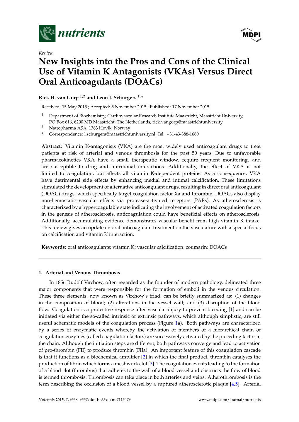 Vkas) Versus Direct Oral Anticoagulants (Doacs