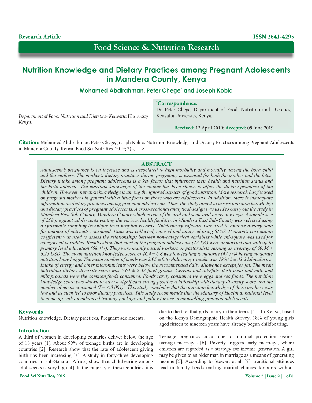 Food Science & Nutrition Research