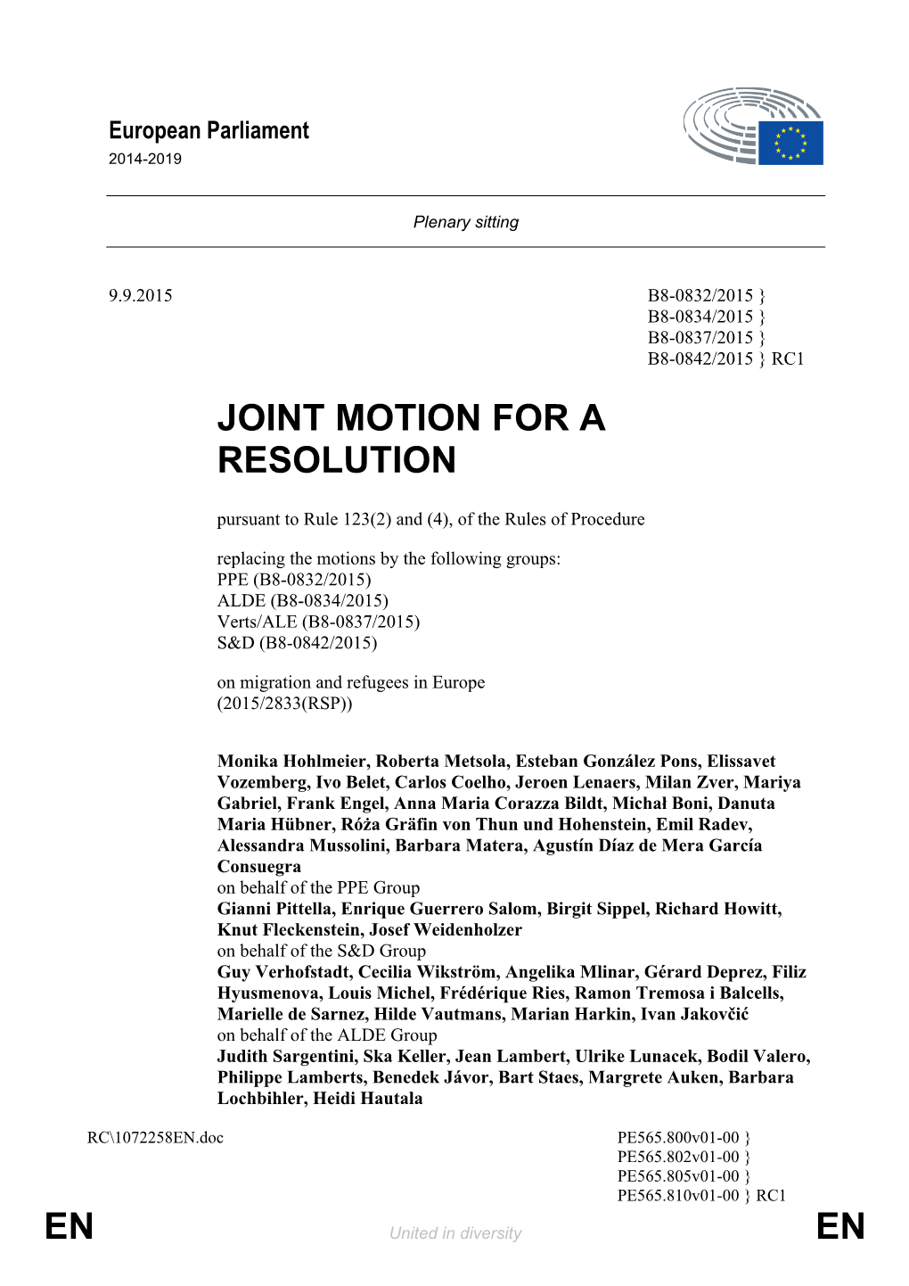 En En Joint Motion for a Resolution