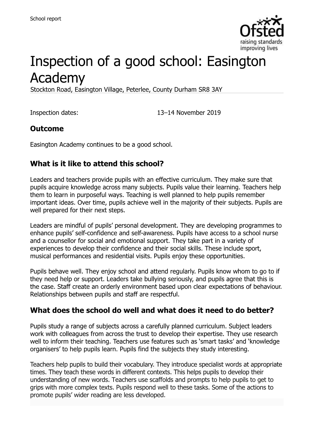 Ofsted Short Inspection Report