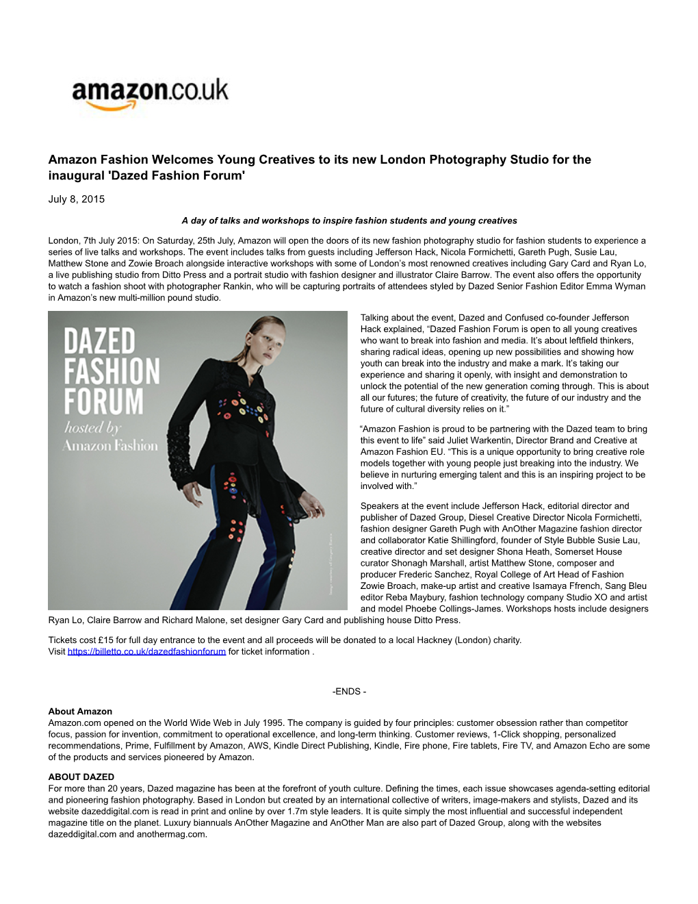 Amazon Fashion Welcomes Young Creatives to Its New London Photography Studio for the Inaugural 'Dazed Fashion Forum'