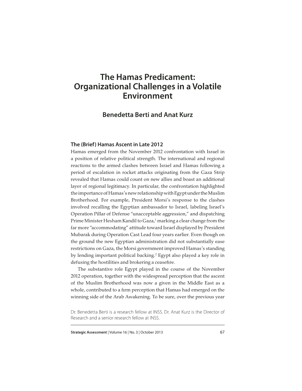 The Hamas Predicament: Organizational Challenges in a Volatile Environment