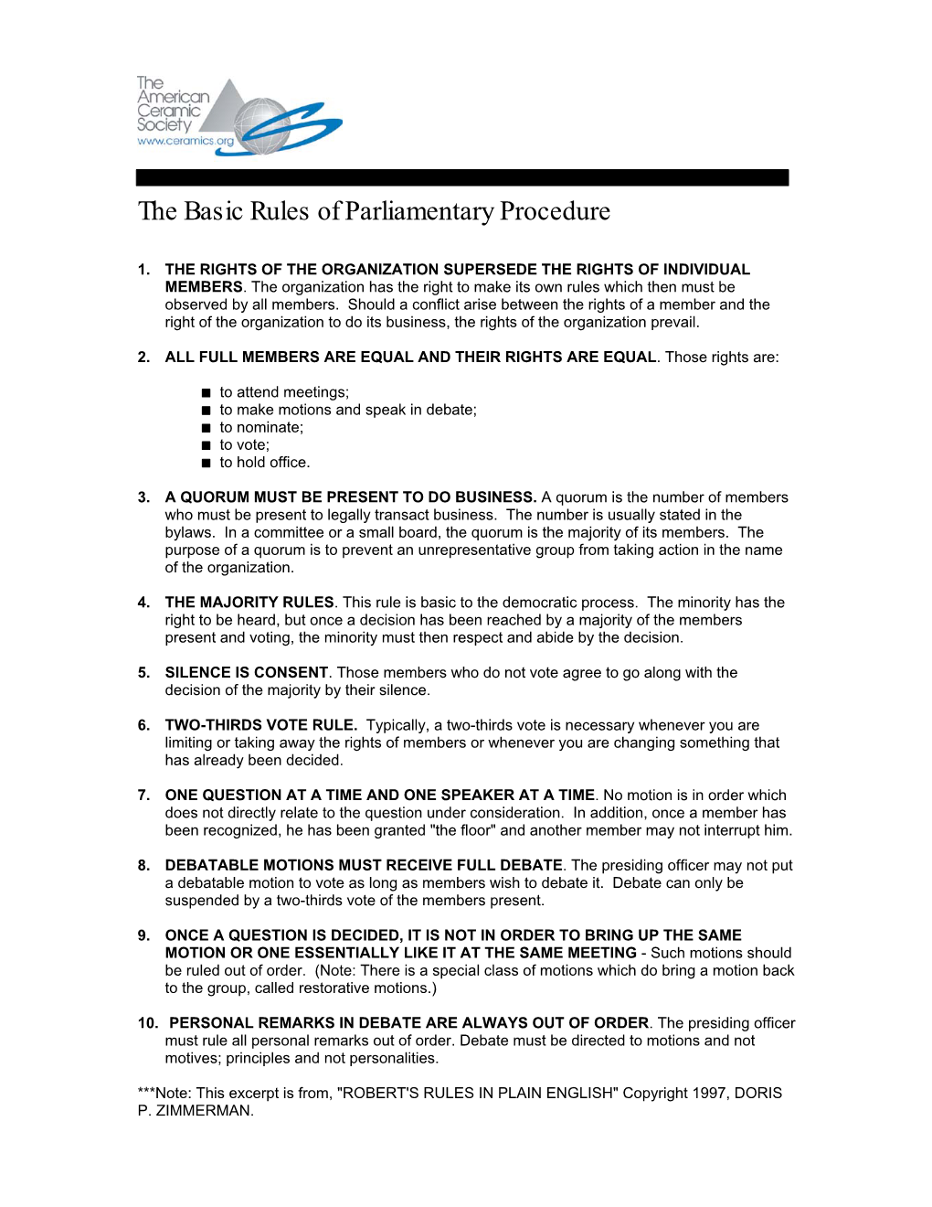 The Basic Rules of Parliamentary Procedure