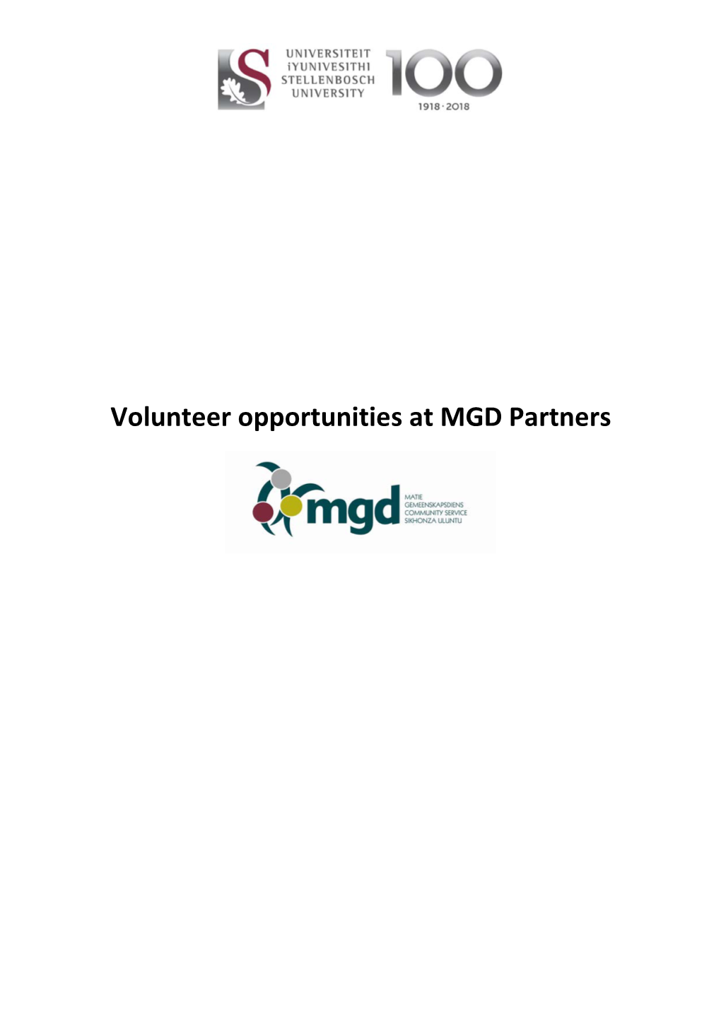 Volunteer Opportunities at MGD Partners