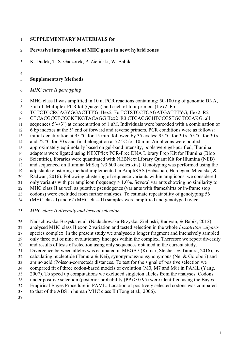 SUPPLEMENTARY MATERIALS for Pervasive Introgression of MHC