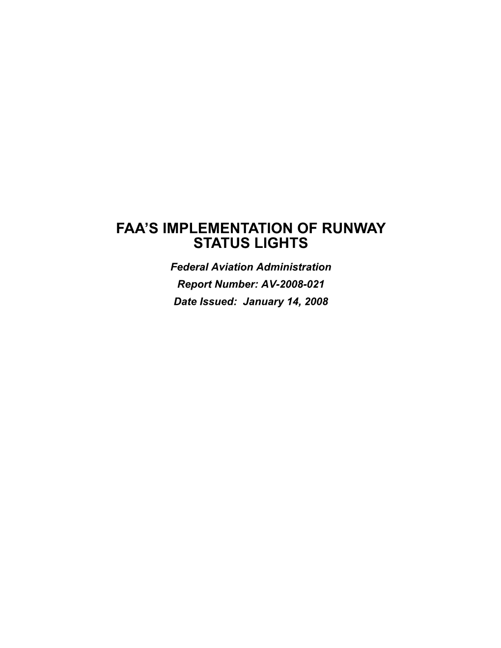 FAA's Implementation of Runway Status Lights