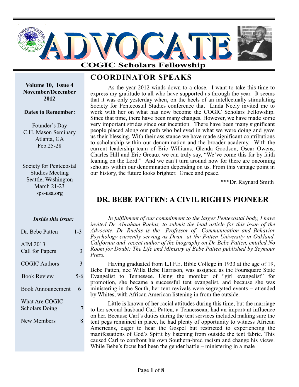 Coordinator Speaks Dr. Bebe Patten