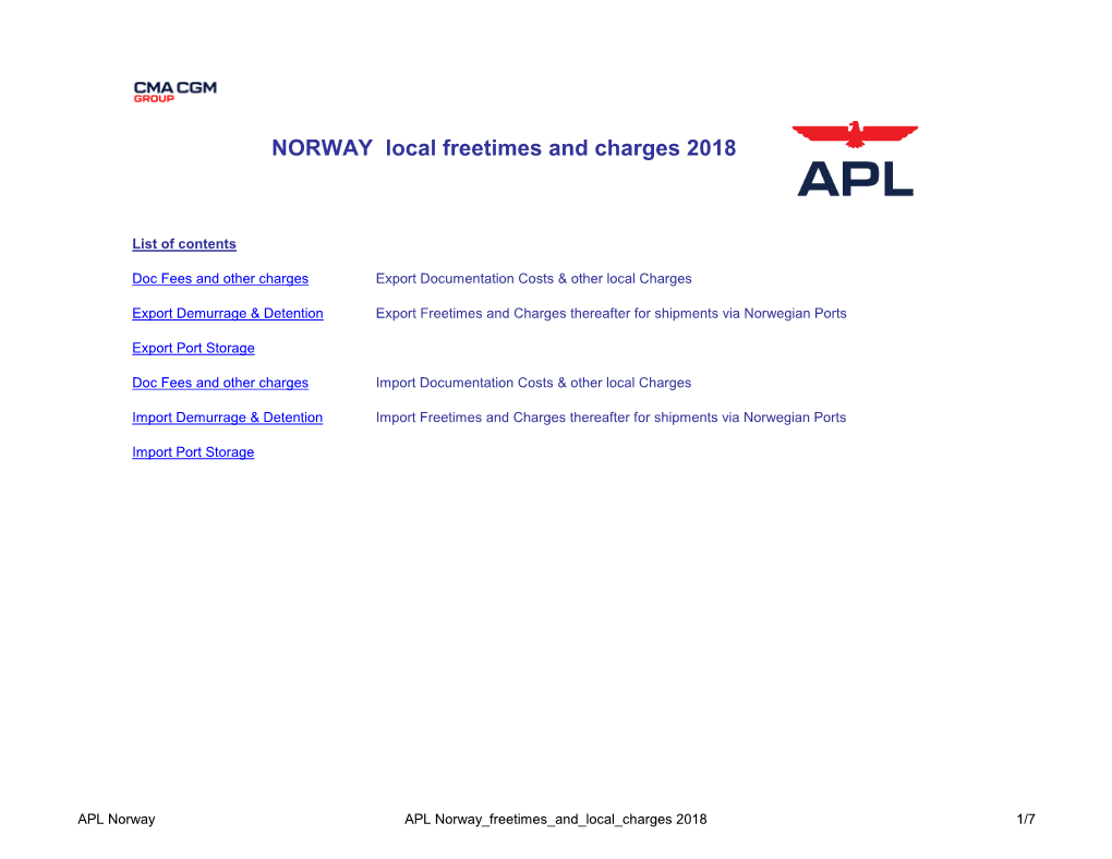 NORWAY Local Freetimes and Charges 2018