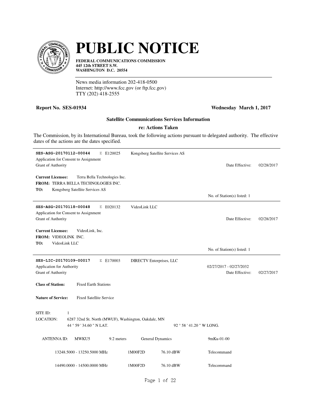 PUBLIC NOTICE FEDERAL COMMUNICATIONS COMMISSION 445 12Th STREET S.W