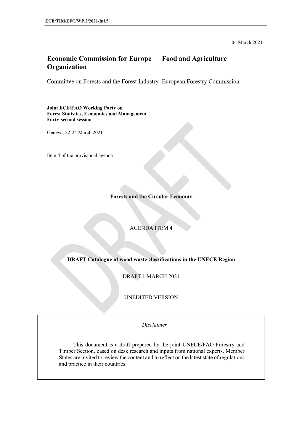 Atalogue of Wood Waste Classifications in the UNECE Region