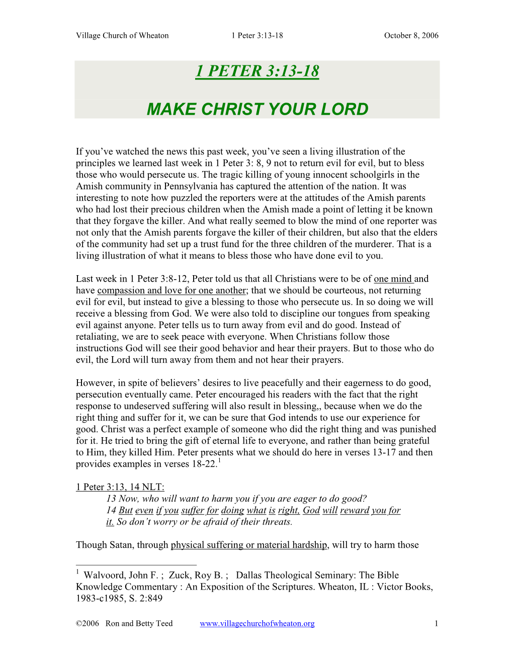 1 Peter 3:13-18 Make Christ Your Lord