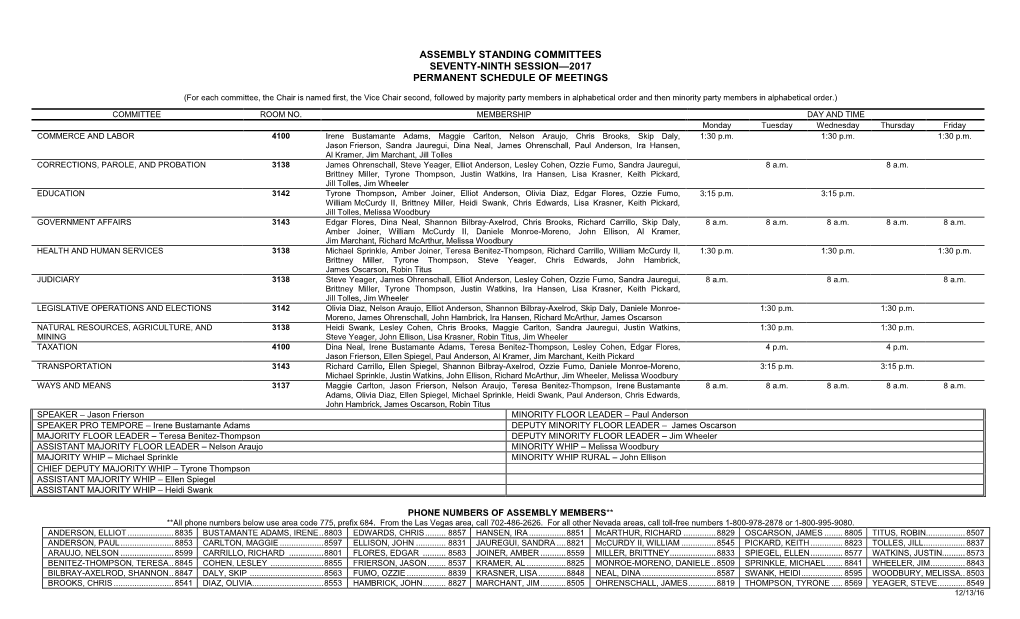 ASSEMBLY STANDING COMMITTEES (Revised Version, 12