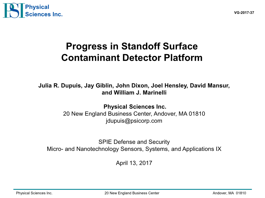 Progress in Standoff Surface Contaminant Detector Platform