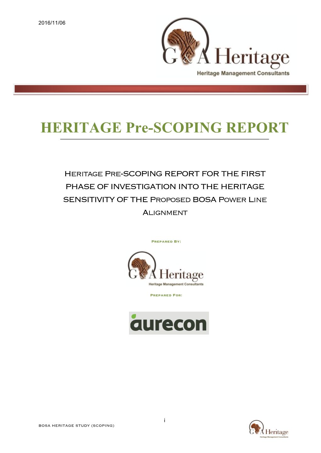 HERITAGE Pre-SCOPING REPORT