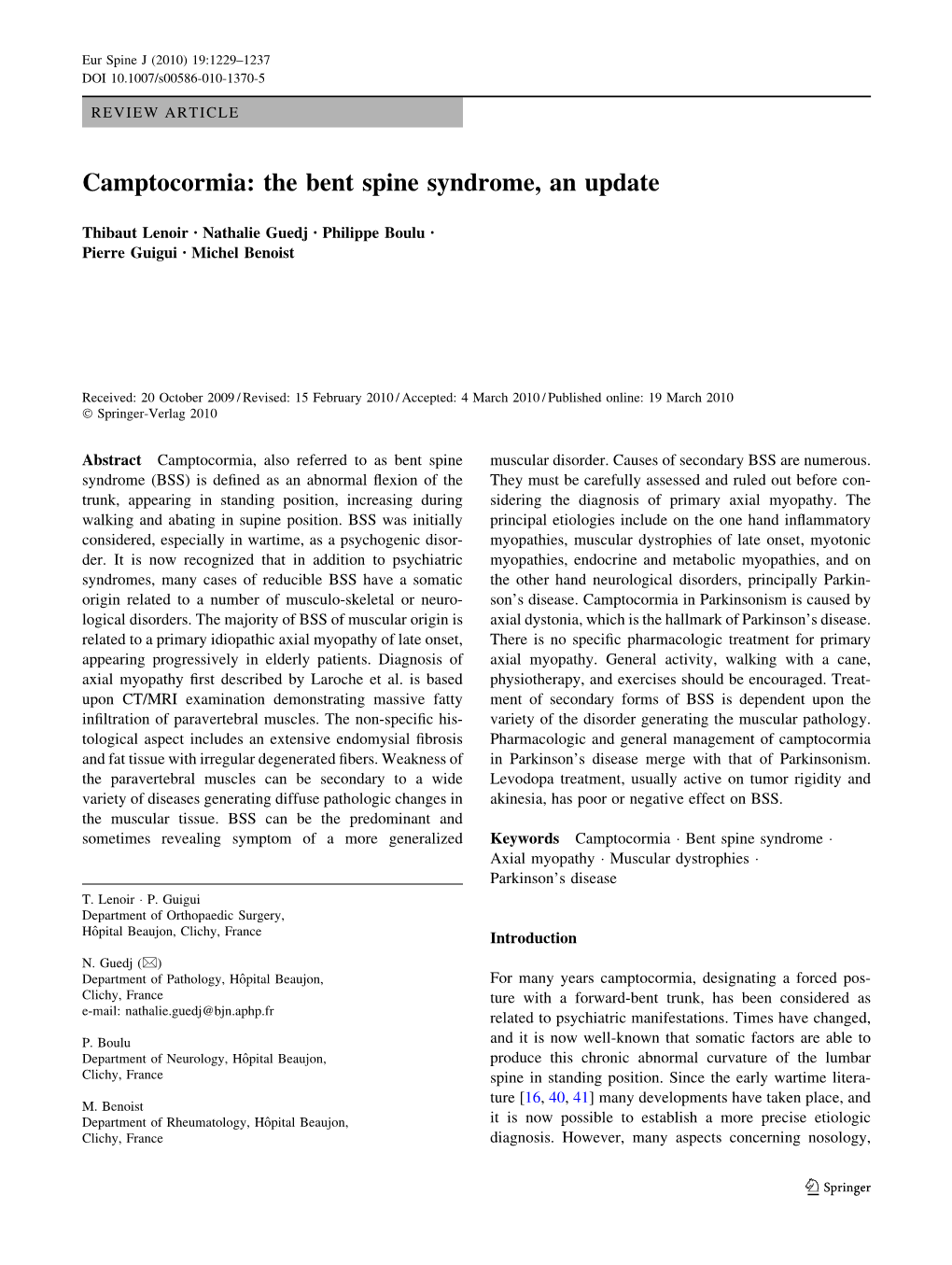 Camptocormia: the Bent Spine Syndrome, an Update