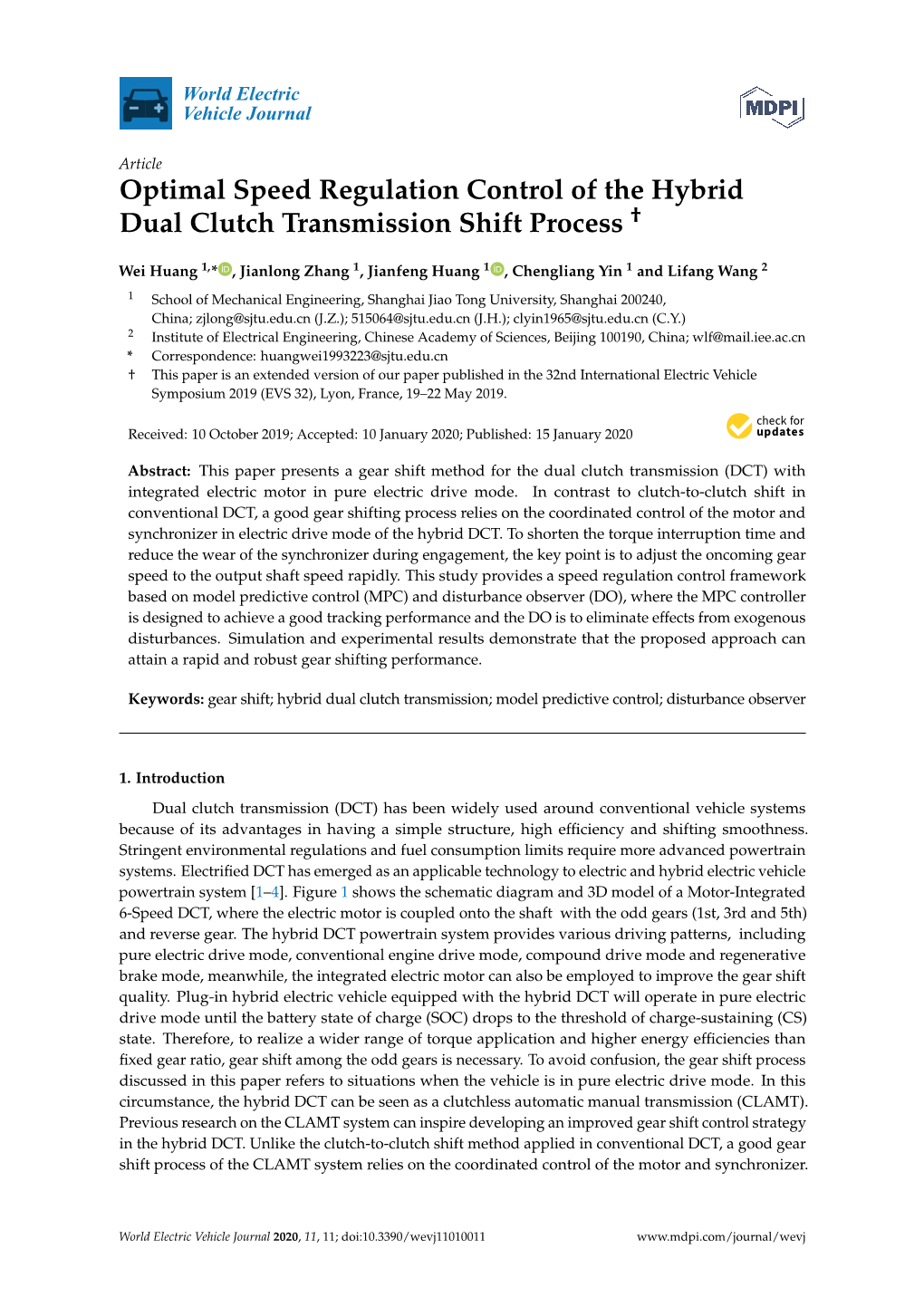 Optimal Speed Regulation Control of the Hybrid Dual Clutch Transmission Shift Process †