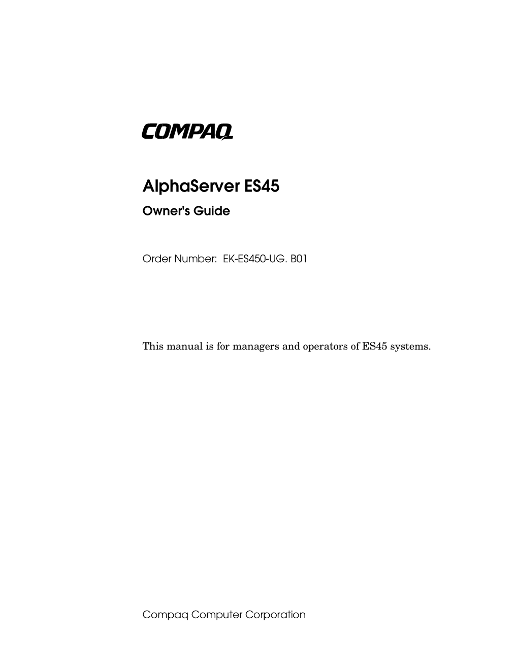 Alphaserver ES45 Owner's Guide