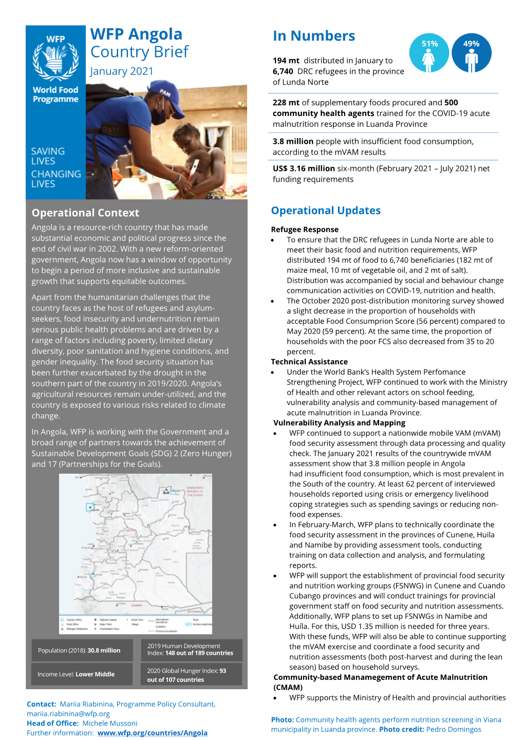 WFP Angola Country Brief January 2021