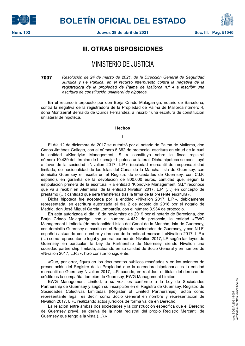 Disposición 7007 Del BOE Núm. 102 De 2021