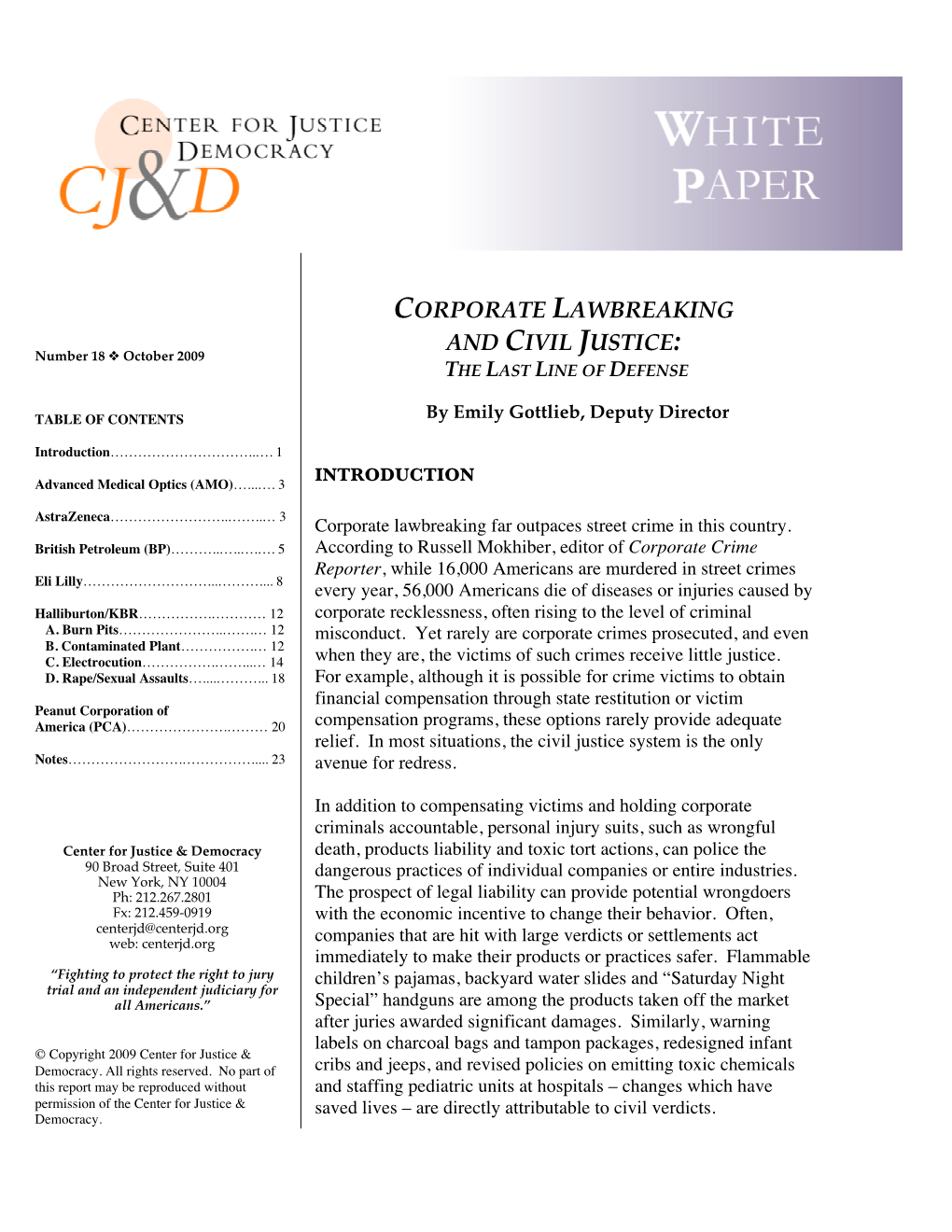 Corporate Lawbreaking and Civil Justice: the Last Line of Defense, Page 2 ADVANCED MEDICAL OPTICS (AMO)