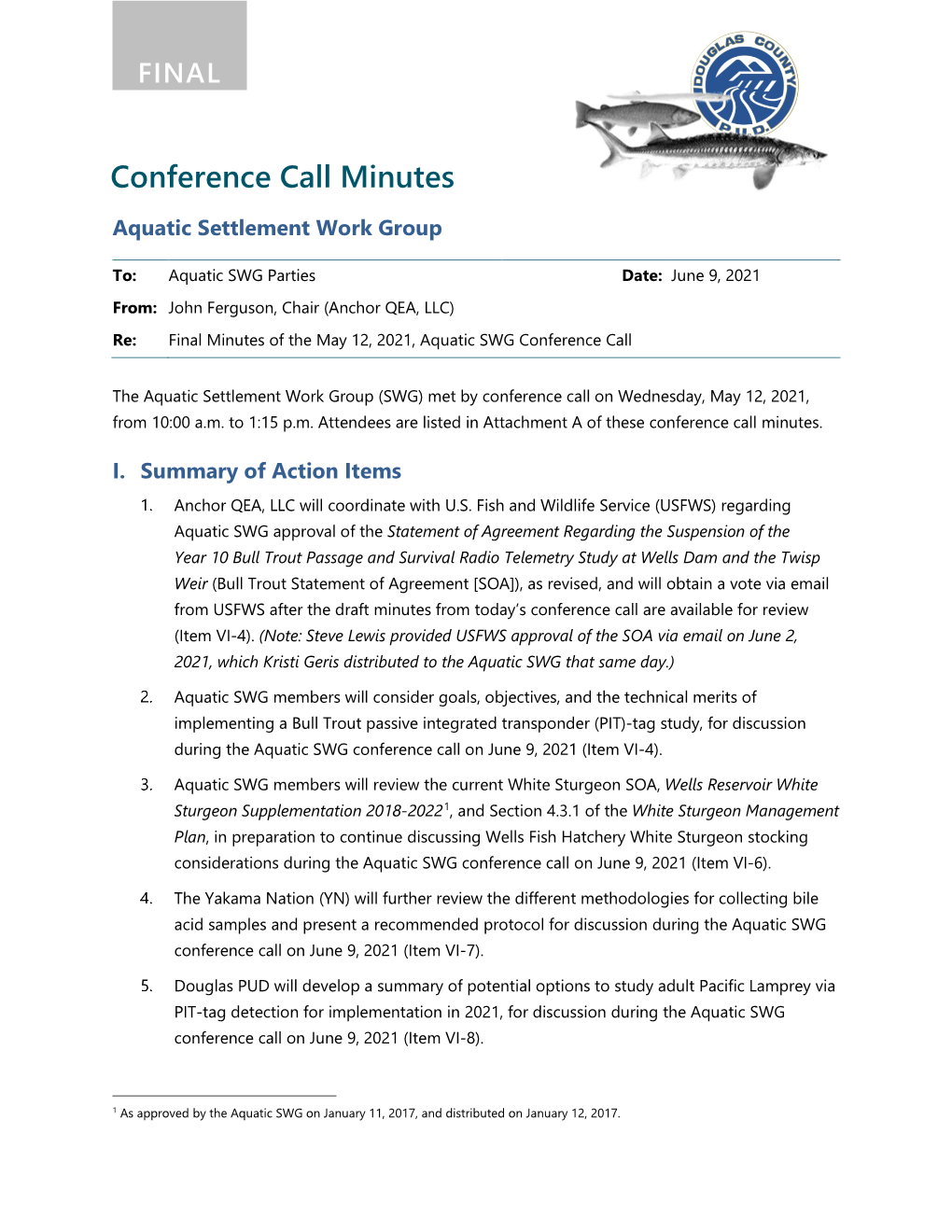 Aquatic SWG Conference Call Minutes