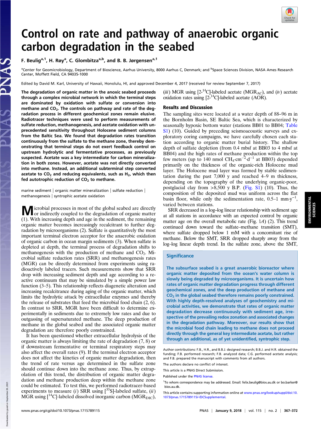 Control on Rate and Pathway of Anaerobic Organic Carbon Degradation in the Seabed