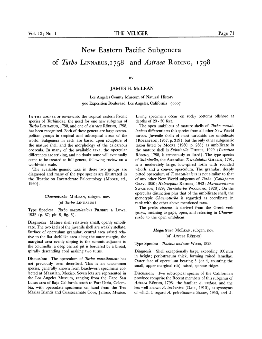 New Eastern Pacific Subgenera