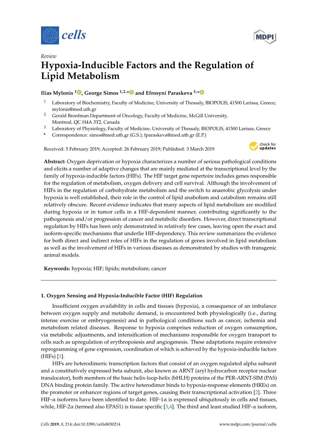 Hypoxia-Inducible Factors and the Regulation of Lipid Metabolism