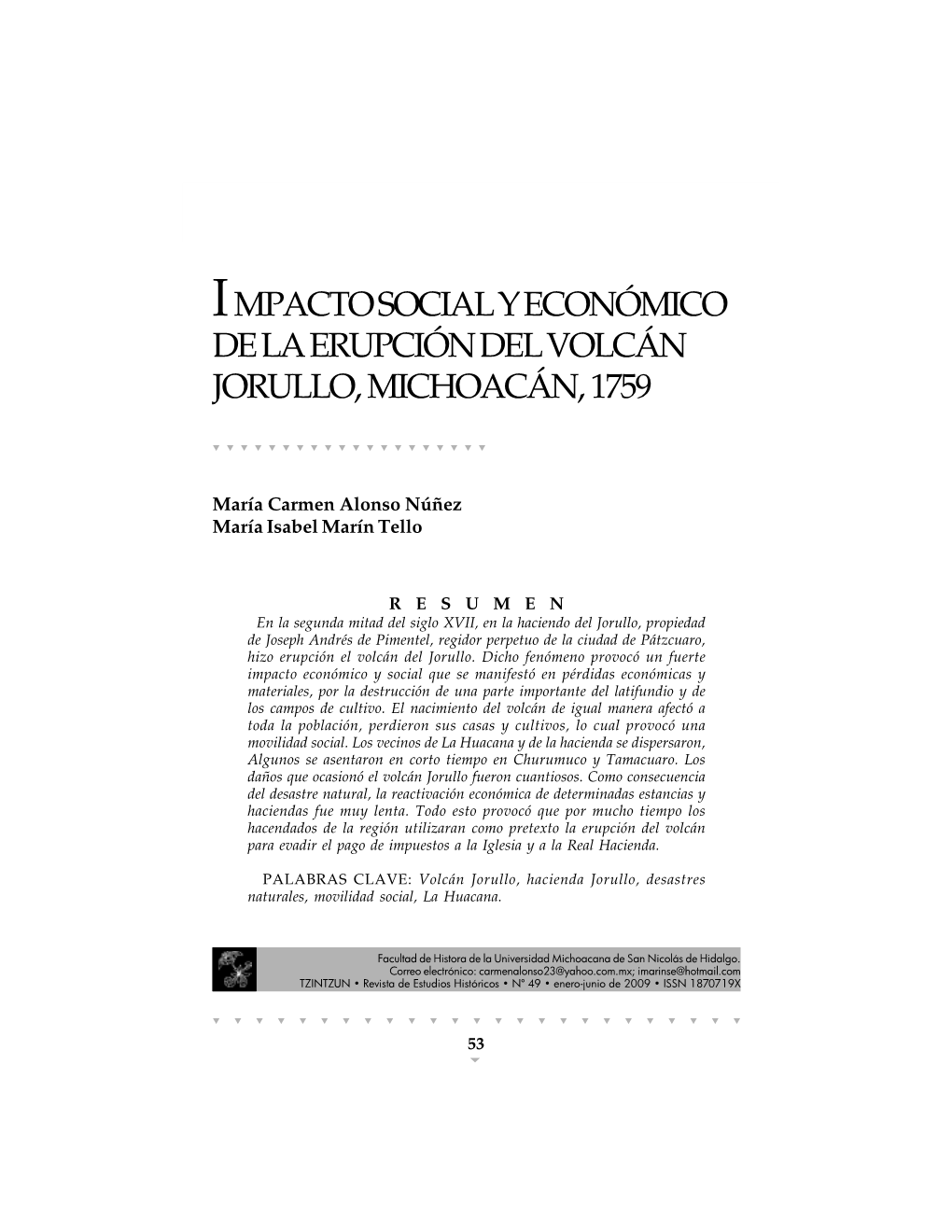 Mpacto Social Y Económico De La Erupción Del Volcán Jorullo, Michoacán, 1759