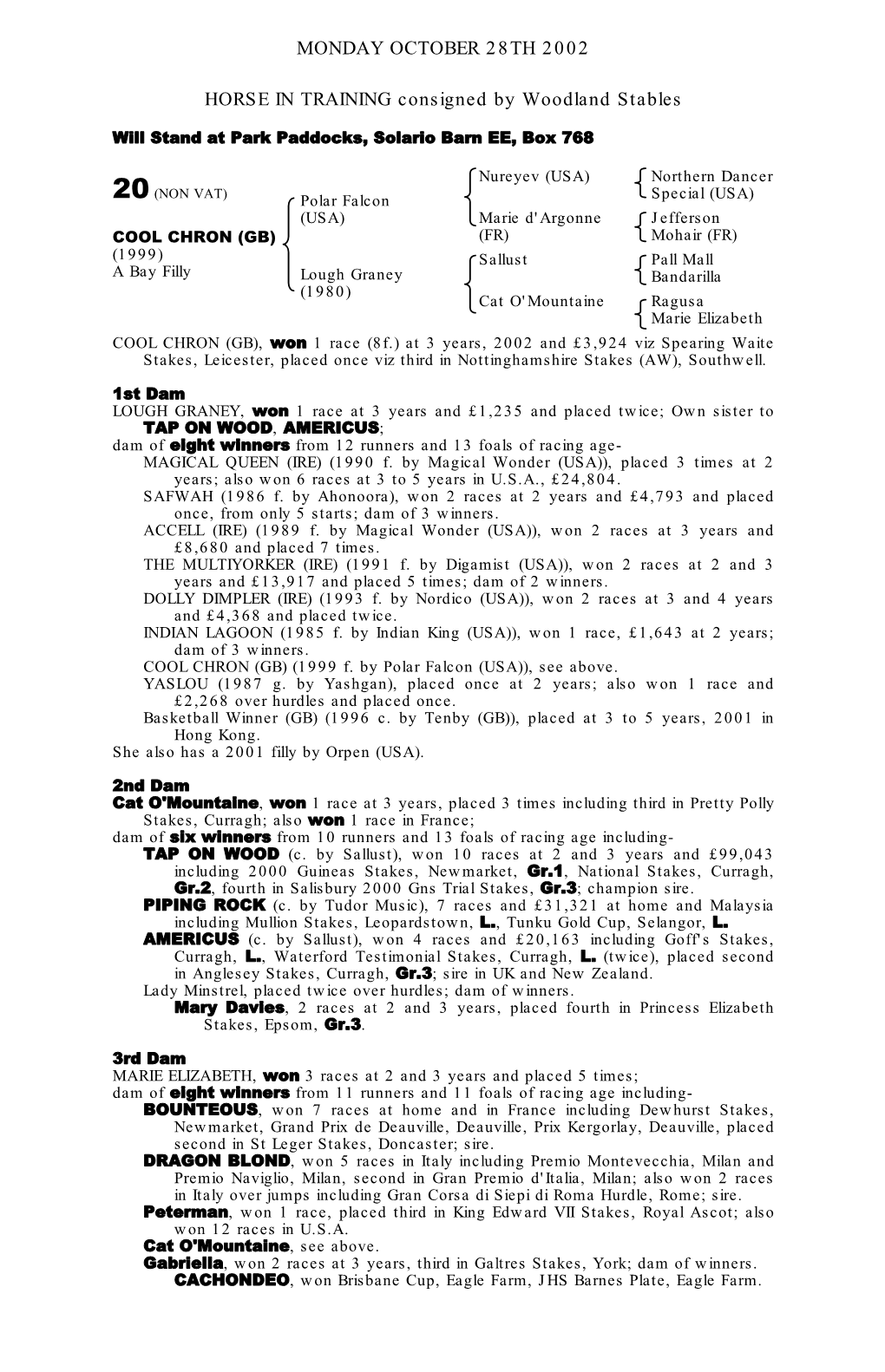 Tattersalls Autumn Horses-In-Training Sales 2002