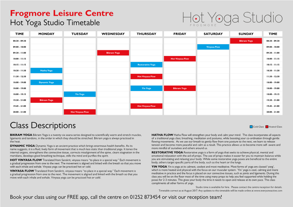 Frogmore Leisure Centre Hot Yoga Studio Timetable
